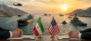 Navios cruzam o Estreito de Ormuz após rascunho de acordo entre Irã e Estados Unidos prever reabertura do tráfego marítimo na região.